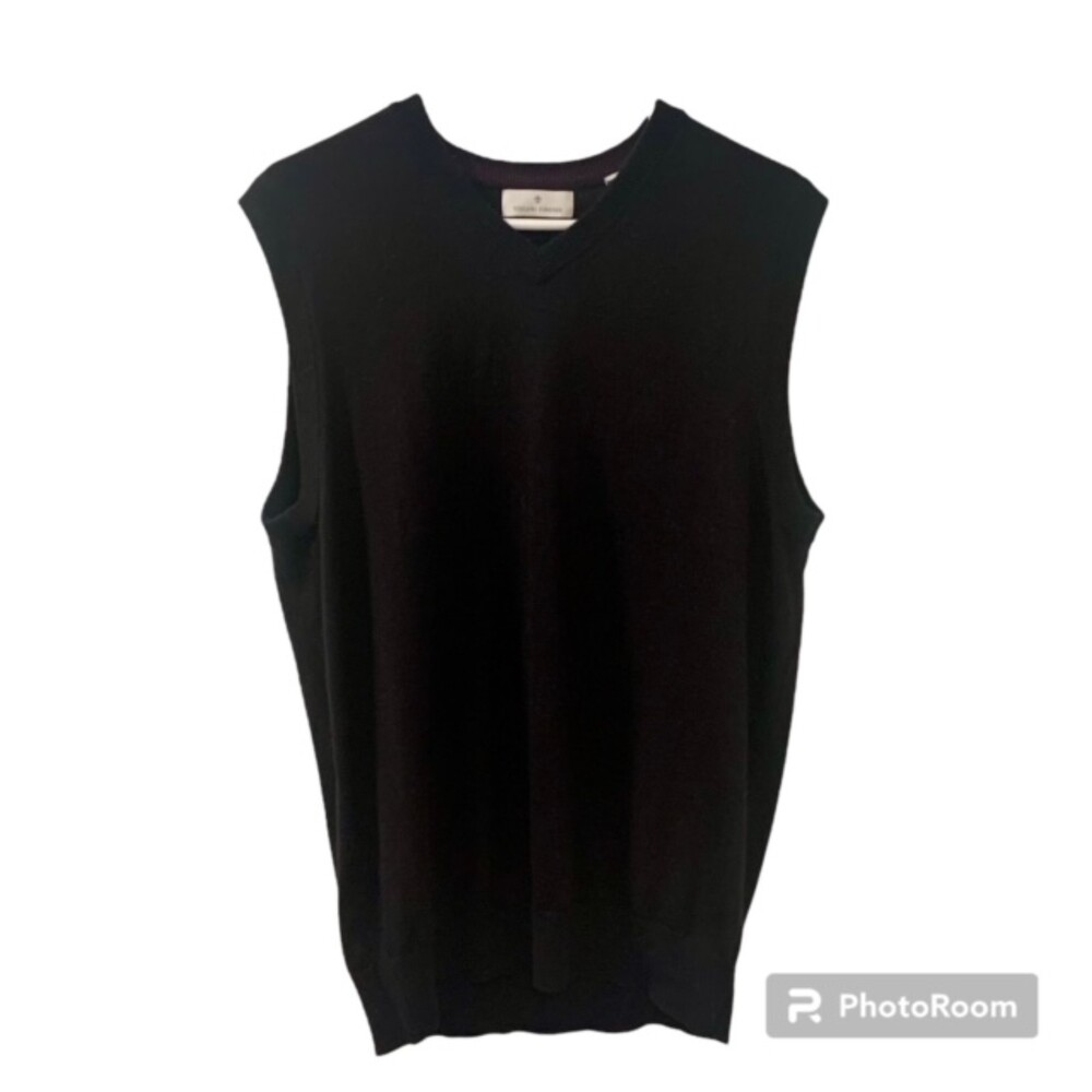 Toscano Firenze Mens Black Merino Wool Acrylic Sweater Vest Size Large